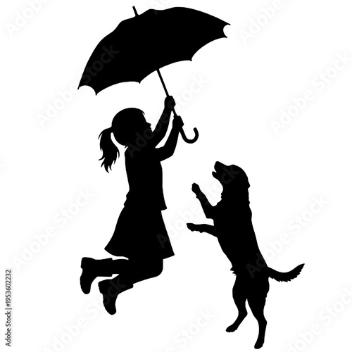 Silhouette of girl with her pet dog