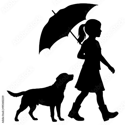 Silhouette of girl with her pet dog