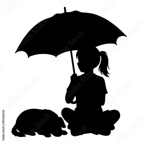 Silhouette of girl with her pet dog