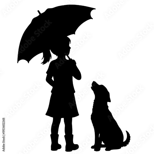 Silhouette of girl with her pet dog