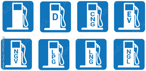 Fuel Pump Gas Station Energy Icons Set Vector Isolated Transparent Background