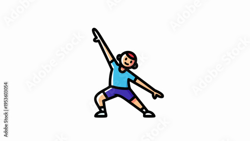 Vibrant cartoon illustration of person performing a dynamic stretching exercise.