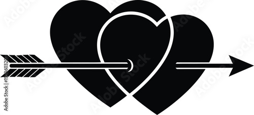 Intertwined hearts pierced by an arrow
