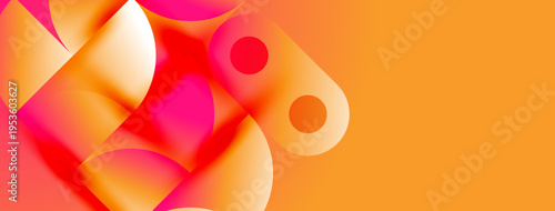 Abstract design features vibrant orange, pink shapes. Overlapping circles create dynamic composition, modern aesthetic. Smooth gradients enhance visual appeal.