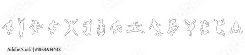 A collection of top view outline vector people jumping with different styles, useful for realistic architectural plans. Overhead perspective characters illustration