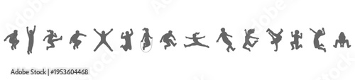 A collection of top view silhouette vector people jumping with different styles, useful for realistic architectural plans. Overhead perspective characters illustration