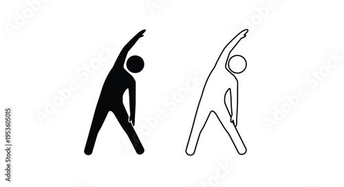 Simple vector graphic illustration of two stick figures performing a side stretch exercise icon design