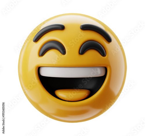 Shiny 3D Happy Emoji with Raised Eyebrows