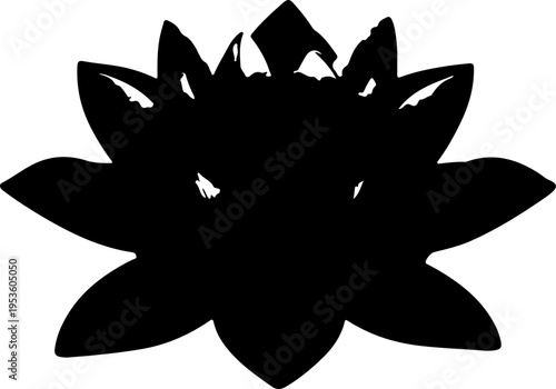 Abstract black lotus flower silhouette, representing purity, enlightenment, and spiritual peace. Ideal for design