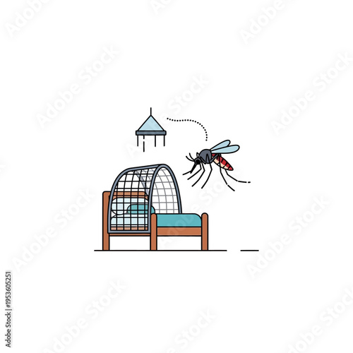 A mosquito and bed net, preventing the spread of disease