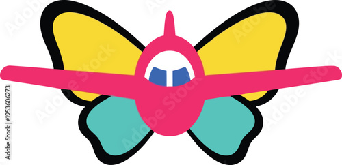 Colorful airplane and butterfly hybrid logo design, playful vector illustration for branding and children’s products