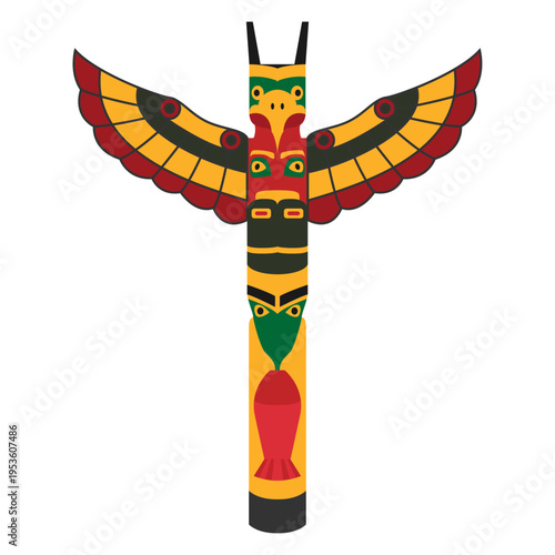 Totem pole icon, Canadian native traditional monumental carvings items symbol transparent background png - vector illustration