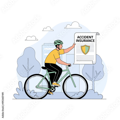 Cyclist Holding Accident Insurance Document for Protection and Coverage in Urban Setting