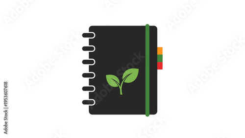 Black Notebook with Green Sprout Cover.