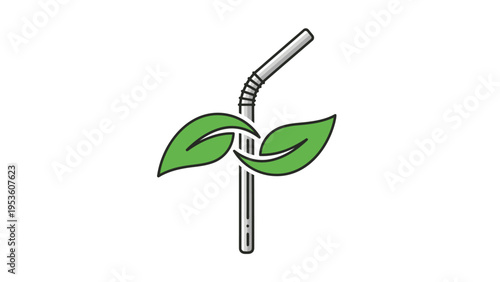 Reusable Metal Drinking Straw with Leaves.