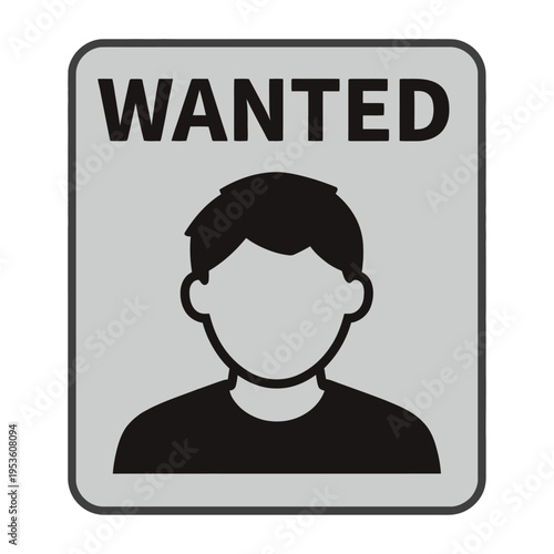 Vector wanted poster featuring a silhouette of a male suspect with short hair