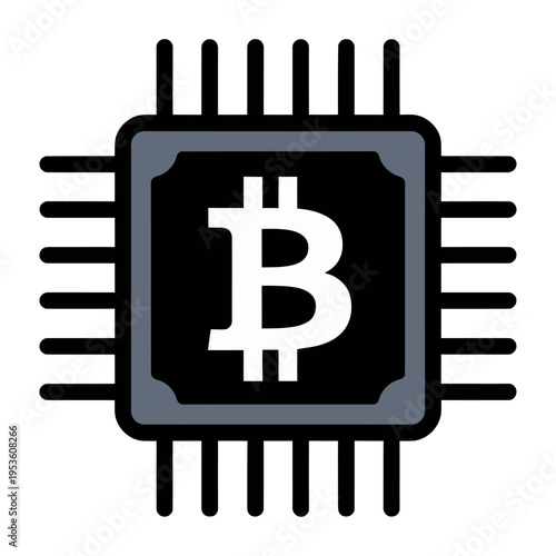 Vector of a bitcoin symbol on a modern computer chip