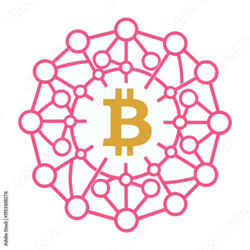 Vector of a bitcoin symbol within a connected network of lines and nodes