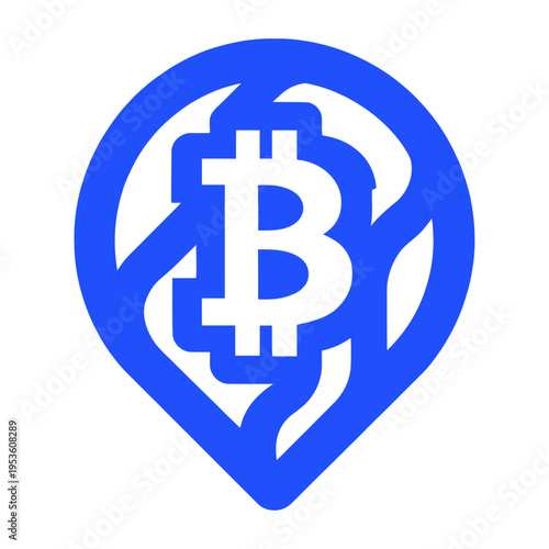 Blue vector icon with a stylized bitcoin symbol surrounded by flames