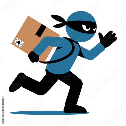 Vector of a masked thief running while carrying a stolen package