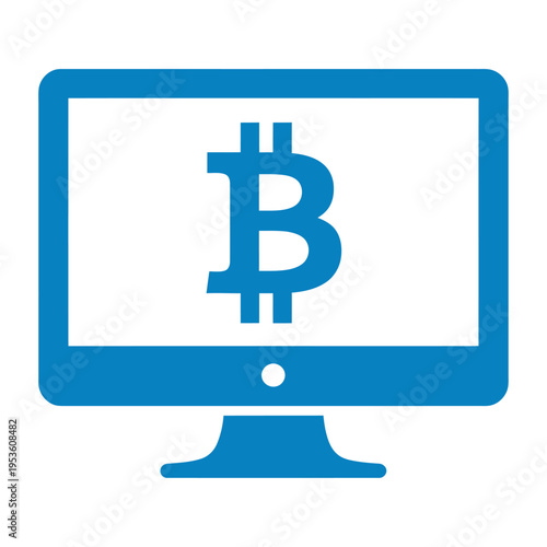 Vector of a blue bitcoin symbol displayed on a computer monitor