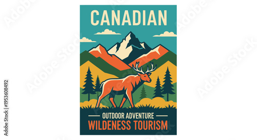 Canadian Wilderness Tourism & Outdoor Adventure Poster with Elk