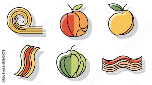 Fruit and Abstract Shapes Illustration Set.