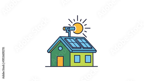 House with Solar Panels and CCTV Camera.