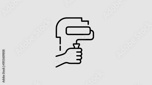 Person holding hair dryer in hand for styling or drying hair with simple icon