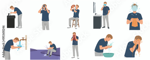 Flat Simple Style Man Performing Ablution or Wudu Before Praying Illustration