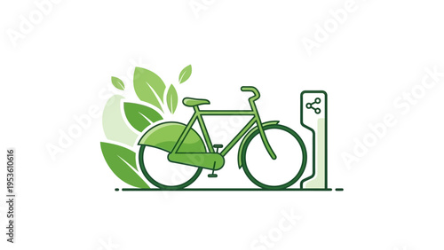 Electric Bicycle Charging Station with Green Leaves.