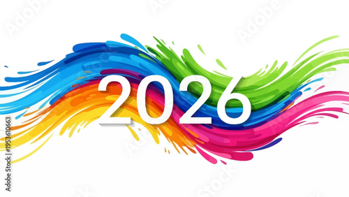 Vibrant Colorful Paint Splash with 2026 Text.
