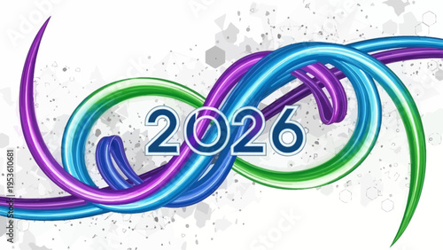 Colorful Swirling Shapes with 2026 Text.