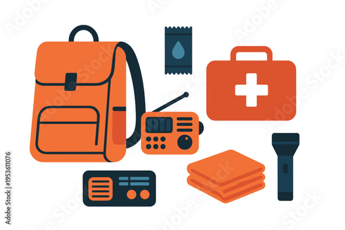 Emergency preparedness kit displayed with essential items for safety during disasters and outdoor activities