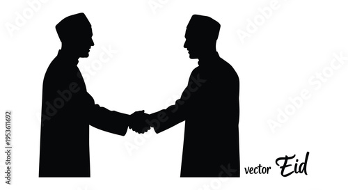 Two men in traditional attire shake hands a respectful greeting depicted in silhouette high quality professional