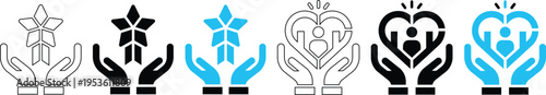 Hands holding heart and star vector icons for healthcare charity social care and business success