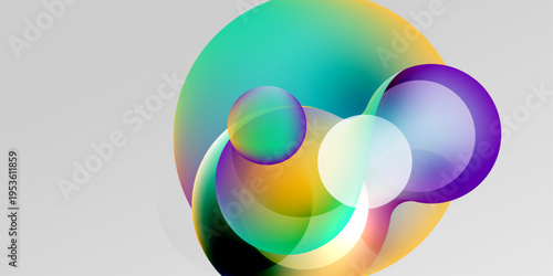 Abstract colorful circles overlap, creating vibrant gradients. Soft hues blend, forming dynamic visual composition. Minimalist design.
