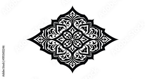 Intricate black floral design within a diamond shape showcasing a detailed silhouette high quality professional modern