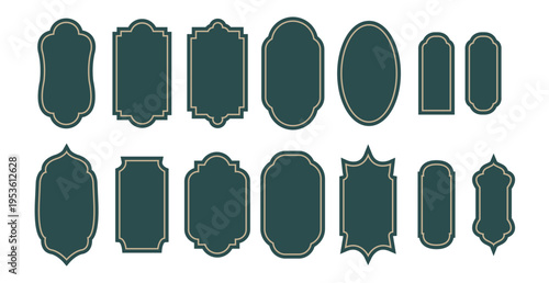 Decorative oriental window collection. Arab frame set. Ramadan Kareem silhouette icon. Mosque gate. Islamic arabesque pattern.