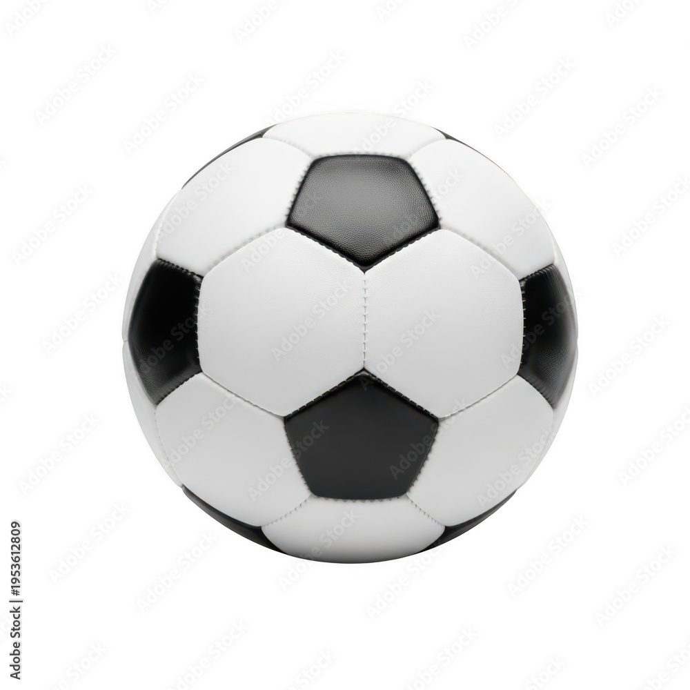 Fototapeta premium Classic black and white soccer ball with traditional pentagon and hexagon pattern isolated on transparent background