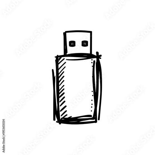 USB flash drive icon logo design. USB stick sign and symbol. USB flash drive icon. Hand drawn doodle style storage device.