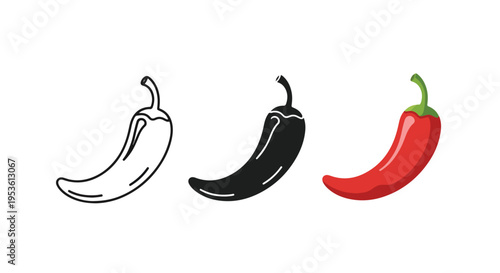 three chili peppers icon set vector - Minimalist, flat icon, outline, glyph, linear, clipart, sticker - icon set