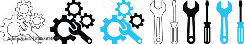 Technical support service vector icons set with gears wrench and screwdriver tools symbols