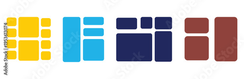 Bento style layout grid templates. bento box photo frame collage layout. Trendy playful template for web, grids, UI, Fluorized digital screen.