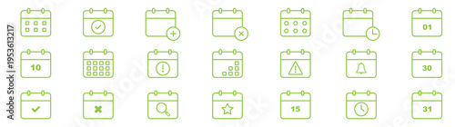 modern linear calendar and date icon set. vector thin line outline symbols for ui-ux app and web interfaces. minimal stroke collection including date. Calendar, agenda, planner outline icons set Flat