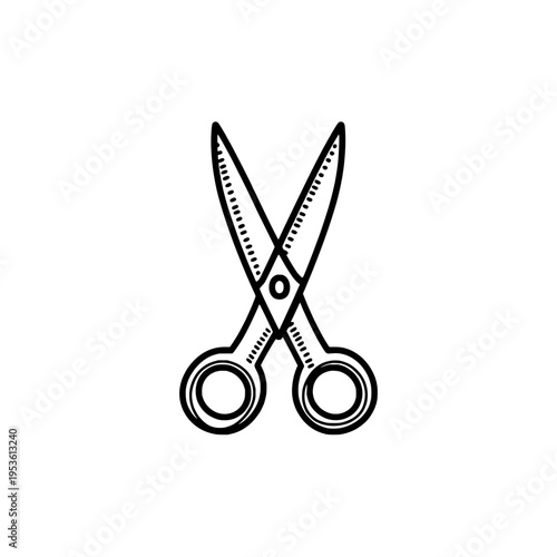 Hand drawn scissors icon logo design. Cutting shears sign and symbol. Scissors doodle icon. School and office supply.