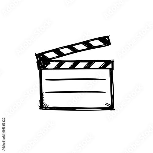 Film clapperboard icon logo design. Movie clapper sign and symbol. Hand drawn clapperboard icon. Cinema and video production.