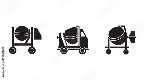 Cement mixers in various designs and positions for construction and building projects  industrial equipment for mixing concrete and cement