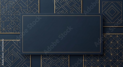 Dark blue rectangle with gold trim on patterned background for luxury branding