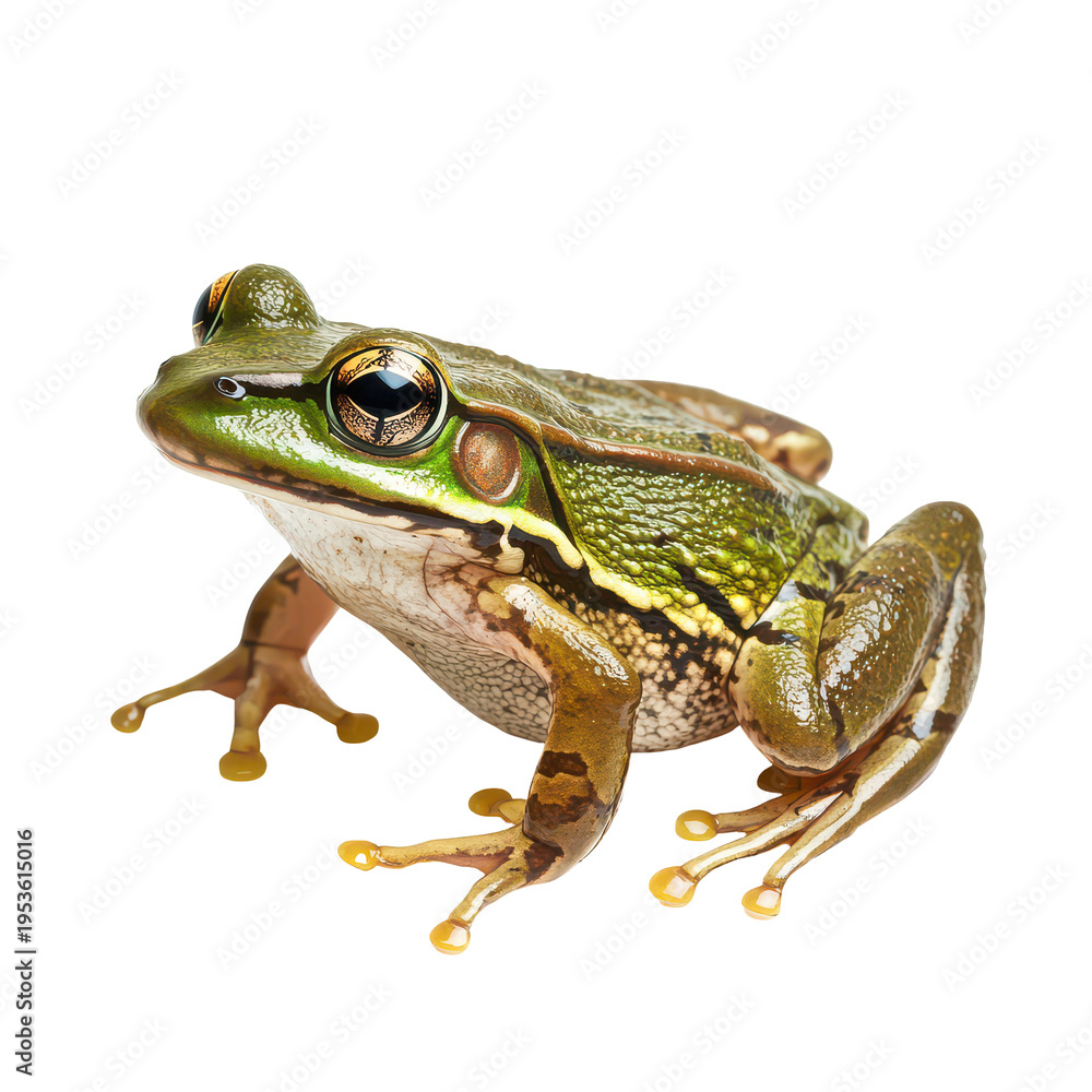 Obraz premium Frog sits on a smooth surface during daytime, showing bright colors and distinct patterns on its skin while looking around curiously